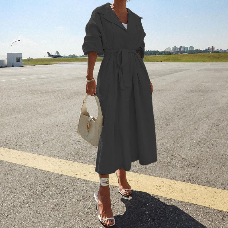 Solid Color Long Sleeve Trench Coat