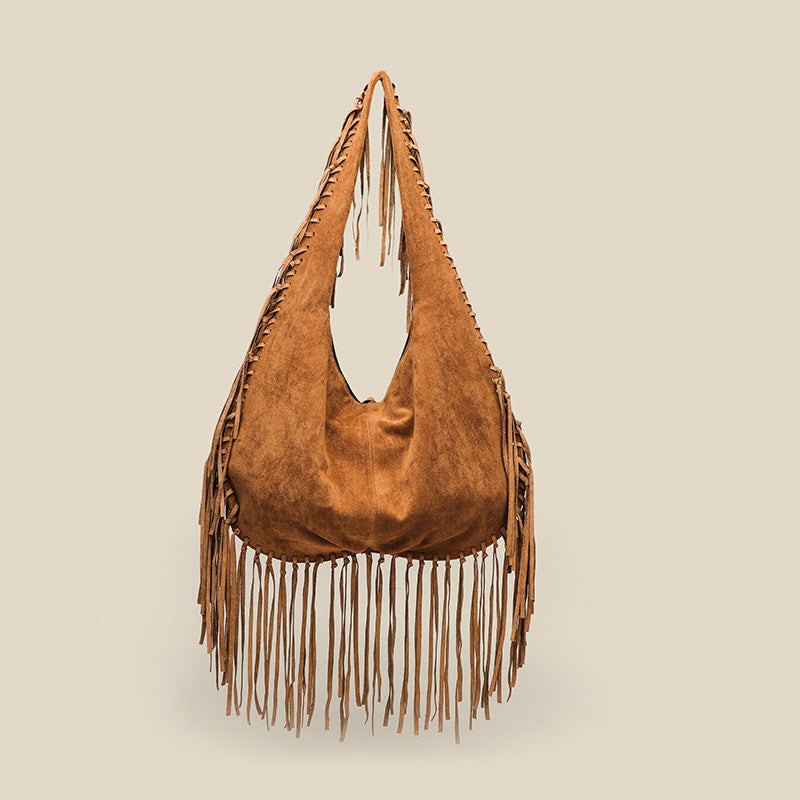 Tassel Large Tote Crescent Trendy One Shoulder Women Bag
