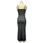 Deep V-Neck Floral Lace Spaghetti Strap Column Maxi Dress