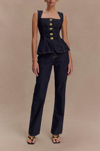 Stassi Denim High Waist Pocketed Straight Leg Jeans