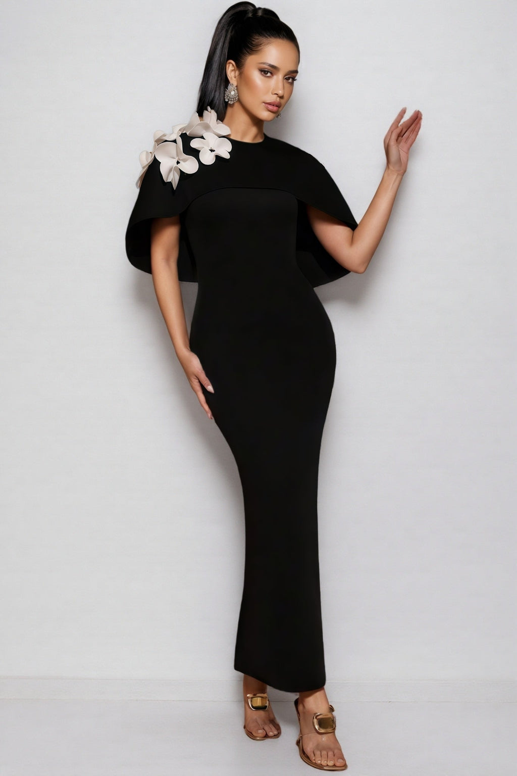 Elma Black 3D Floral Maxi Dress