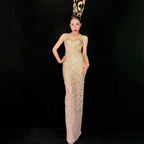 Waisted Mermaid Long Dress With Diamonds