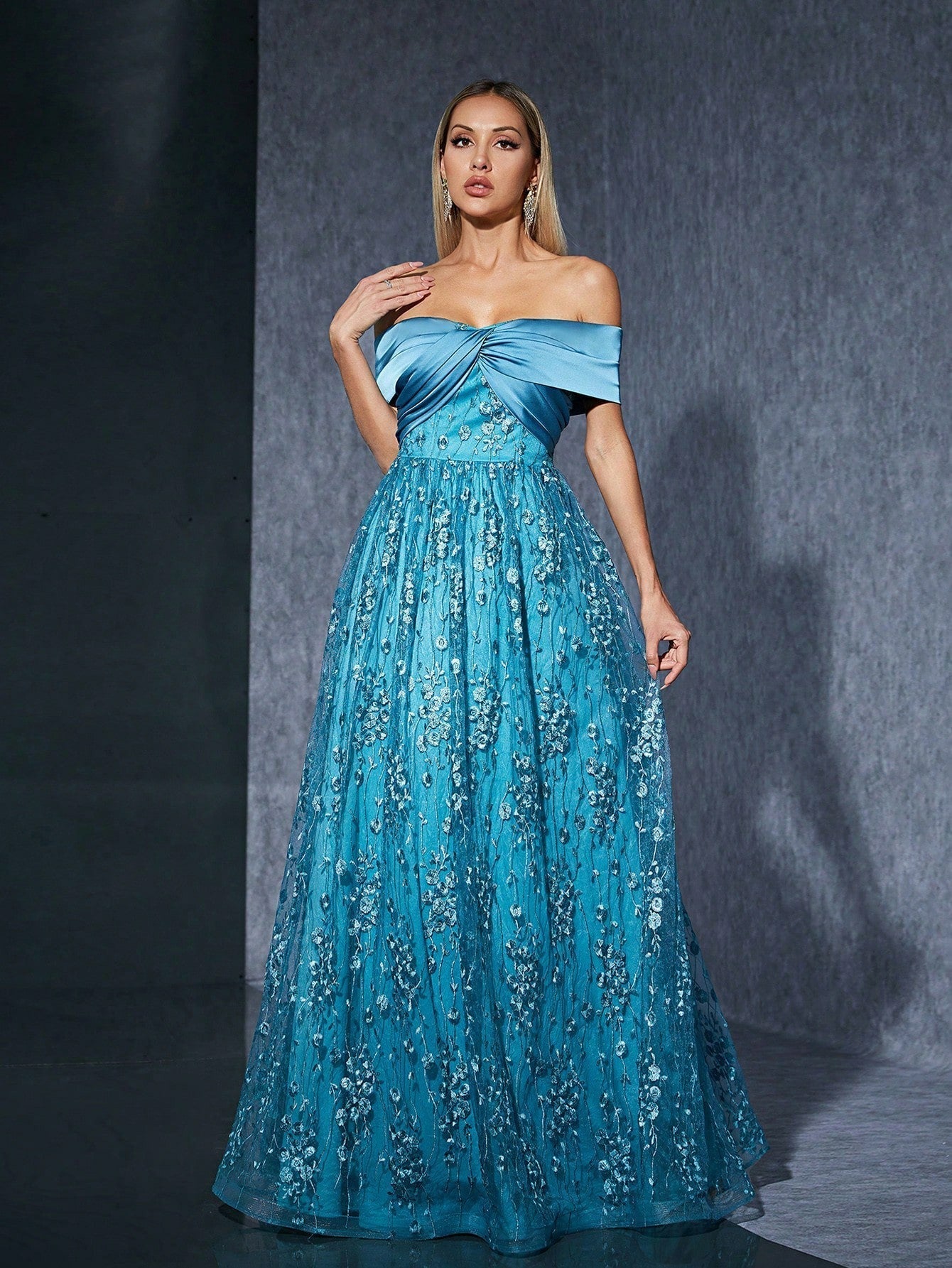 Off Shoulder Bow Dress Embroidery Elegant Evening Dress