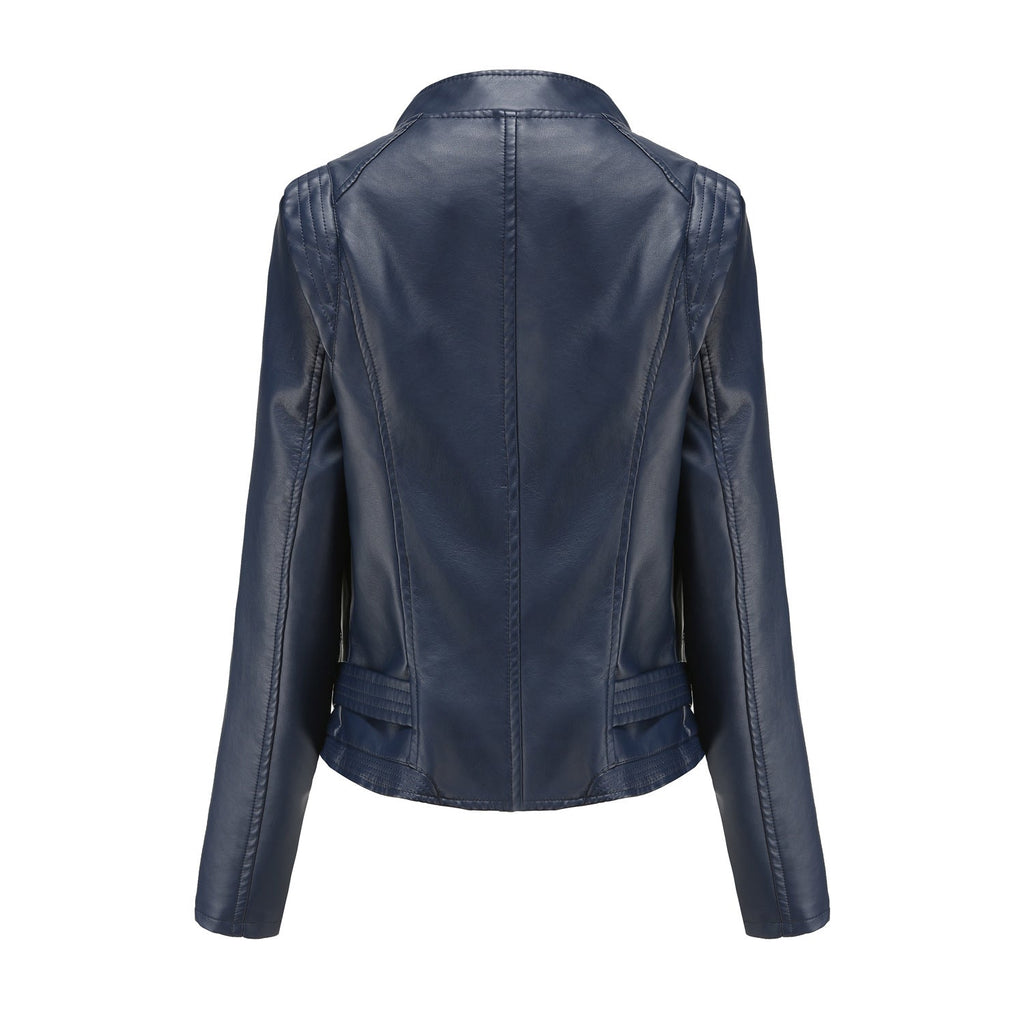 Faux Leather Collared Slim-Fit Jacket
