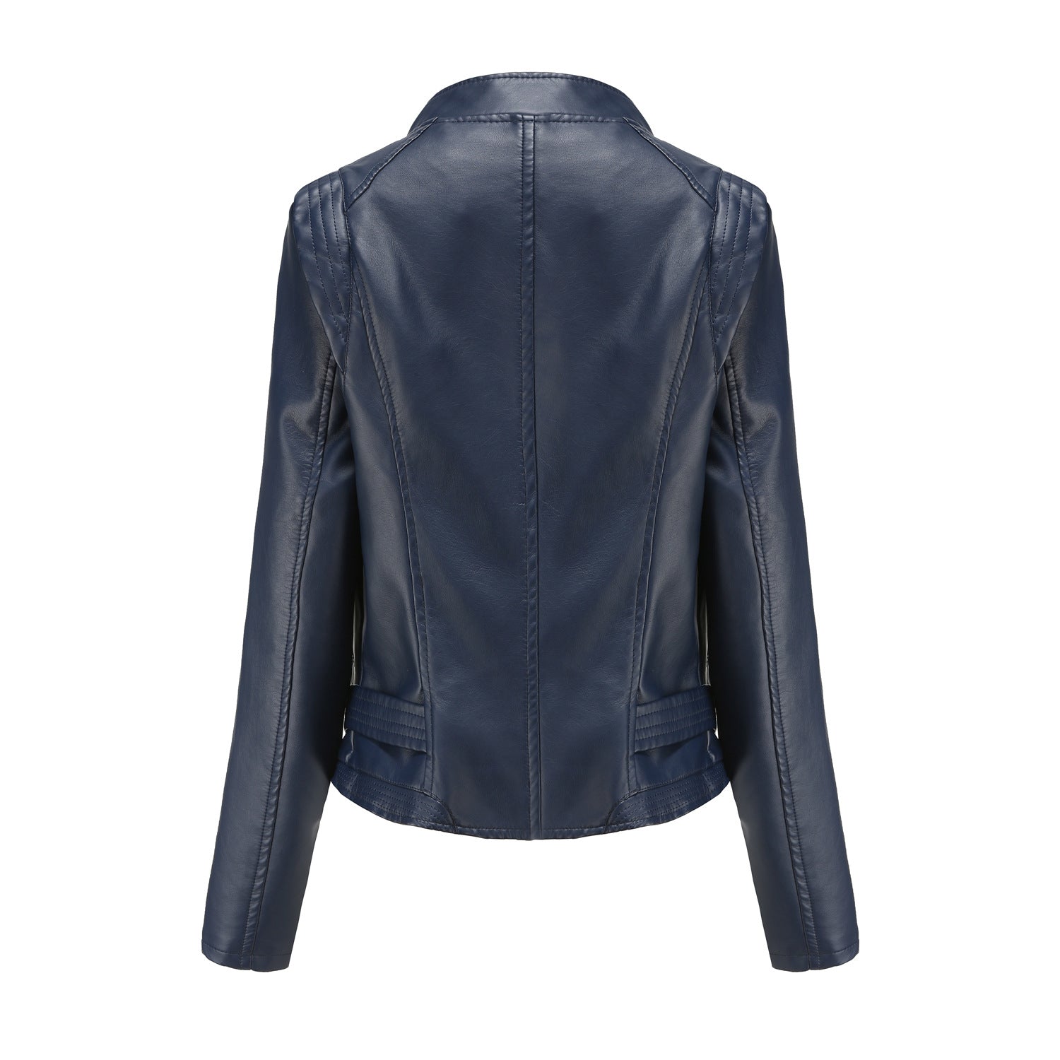 Faux Leather Collared Slim-Fit Jacket
