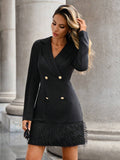Hana Exclusive Women's Blazer Dress with Fringes and Double Button Placket Chic Silhouette Collection