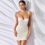 Mesh Corset Bodice Sweetheart Ruched Bodycon Mini Dress