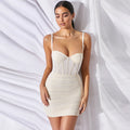 Mesh Corset Bodice Sweetheart Ruched Bodycon Mini Dress