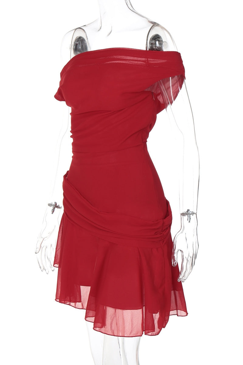 Matilde Chic One Shoulder Chiffon Mini Dress Boutique Collection