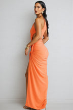 Ierra One Shoulder Cut Out Shirring Maxi Dress