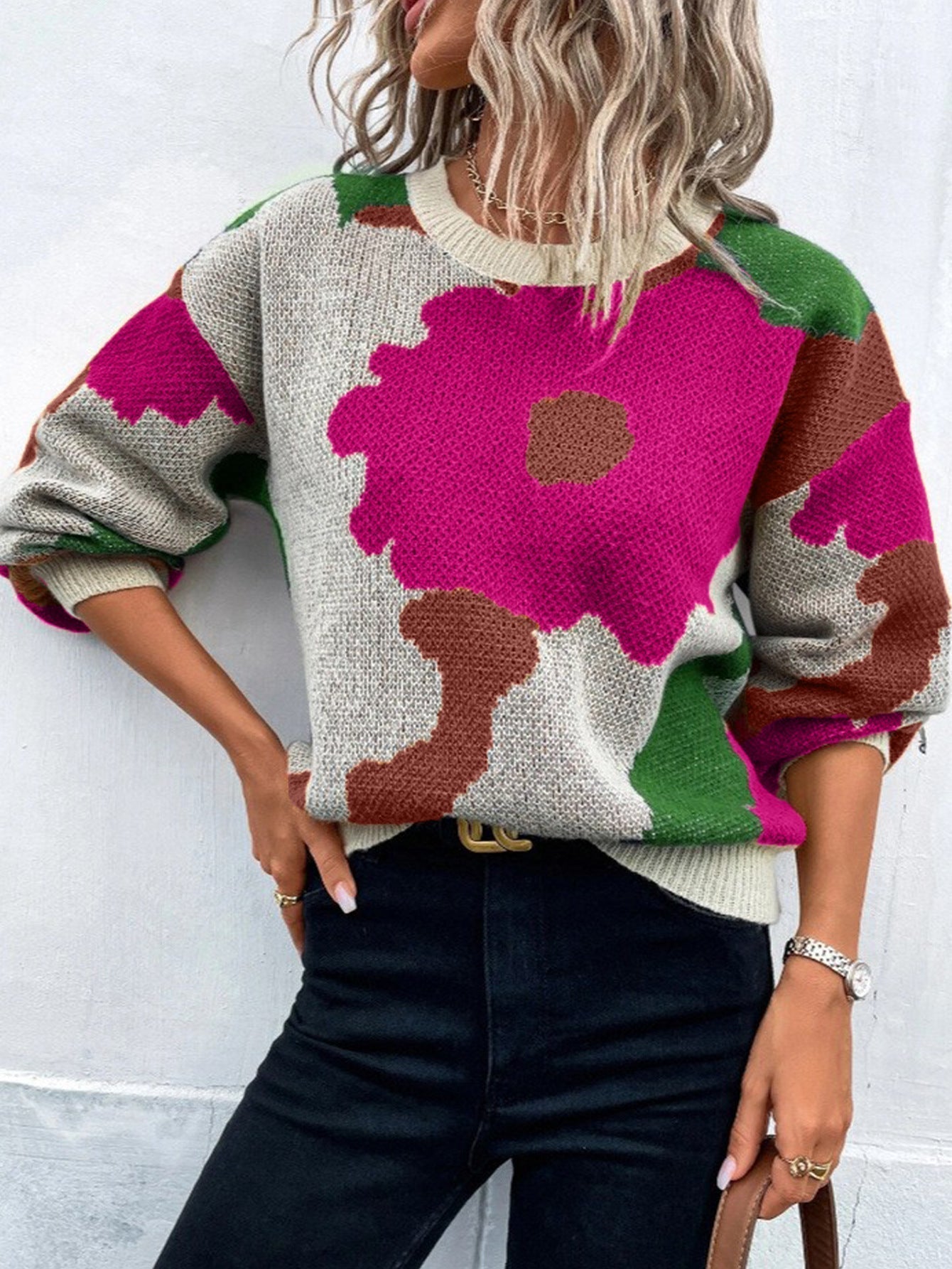 | Women's Floral Print Pullover Sweater