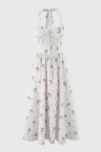 Zinnia Floral Print Stretch Cotton Halter Neck Midi Dress