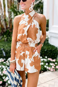 Printed Lace up Backless Top & Shorts Two Piece Set