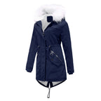 Mid-Length Fleece Lined Coat with Fur Collar
