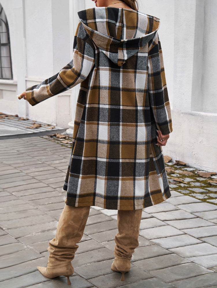 Contrast Color Hooded Coat