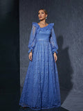 Puff Shoulder Long Sleeves Evening Dress