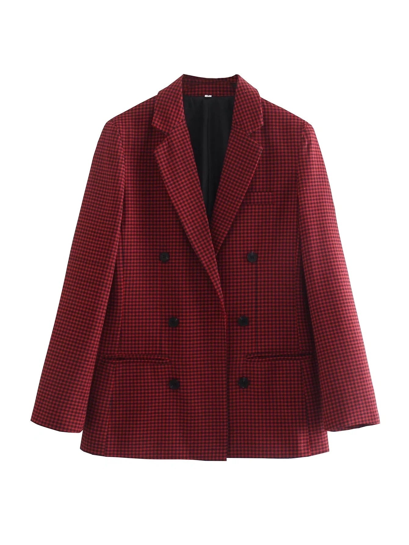 Vintage Single Breasted Long Sleeve Plaid Women Padded Shoulder Blazer