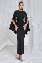 Nali Solid Black Round Neck Maxi Dress