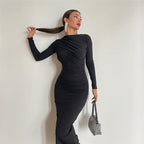 Long Sleeve Ruched Side Gather Bodycon Maxi Dress