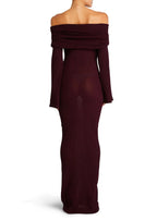 Off Shoulder Rib Knit Bell Sleeve Bodycon Maxi Dress