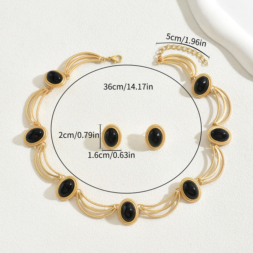 3-Piece Vintage Gemstone Earrings & Necklace Set