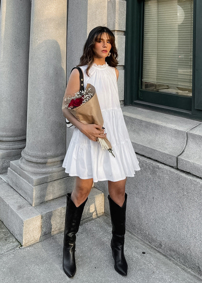Sleeveless Tiered Ruffle Collar Babydoll Mini Dress