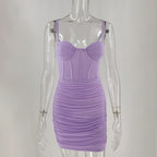 Mesh Corset Bodice Sweetheart Ruched Bodycon Mini Dress