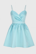 Rend Blue Pleated Halter Mini Dress