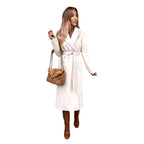 Solid Color Woolen Long Sleeve Trench Coat