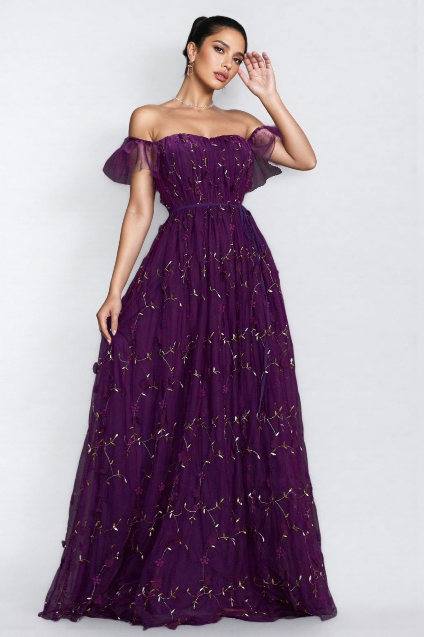 Vesper Purple One Shoulder Floral Maxi Dress
