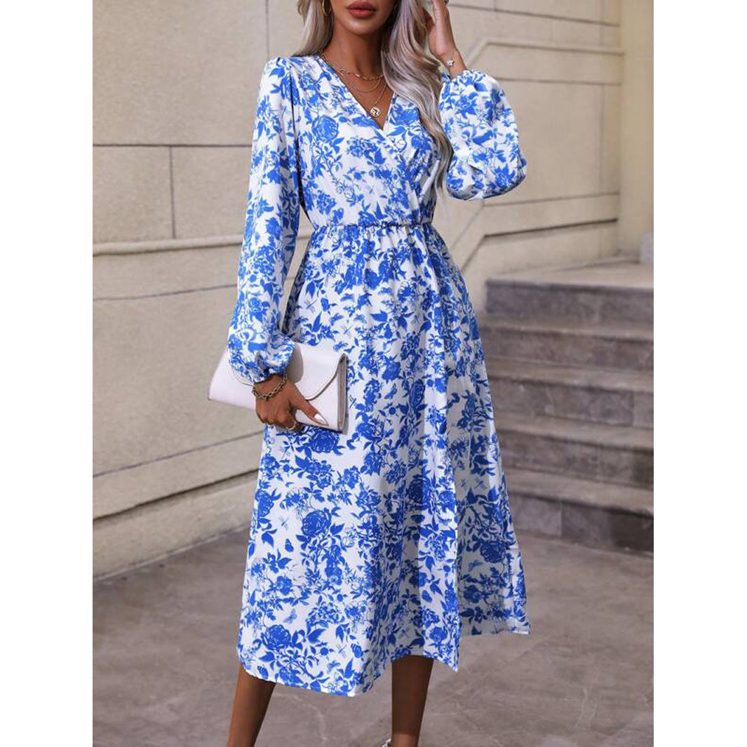 Yvonne Premium Women's Floral Design Maxi Dress with V Neck and Waist Chic Silhouette Collection