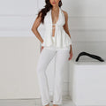 Women Summer Lace up Corset Backless Halter Sexy Trousers Two Piece Sets Women