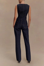 Stassi Denim High Waist Pocketed Straight Leg Jeans