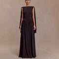 Boat Neck Cape Back Dropped Waist Ruched Gathered Maxi Gown