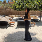 Sheer Mesh Halter Cowl Neck Bodycon Maxi Dress