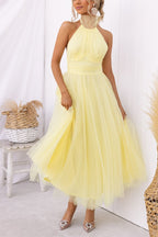 Fairy Vibes Tulle Gathered Detail Halter Maxi Dress