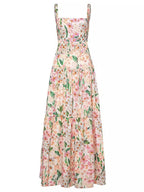 Square Neck Wide Strap Tiered Floral Print A-Line Maxi Dress