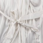 Pinstripe Wrap V-Neck Balloon Sleeve Pleated Mini Dress