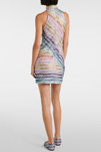Whimsical Moment Knit Colorful Zigzag Pattern High Neck Sleeveless Mini Dress