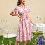 Zuleyka Chic Women's Floral Dress with V Neck and Tailored Tie Belt Silhouette Collection