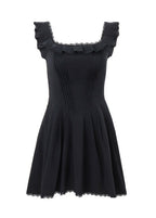 Square Neck Ruffle Trim Corset Seam Pleated Mini Dress