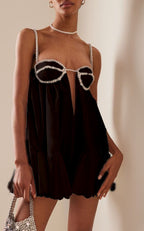 Rhinestone Bustier Plunge Cut Out Spaghetti Strap Babydoll Mini Dress
