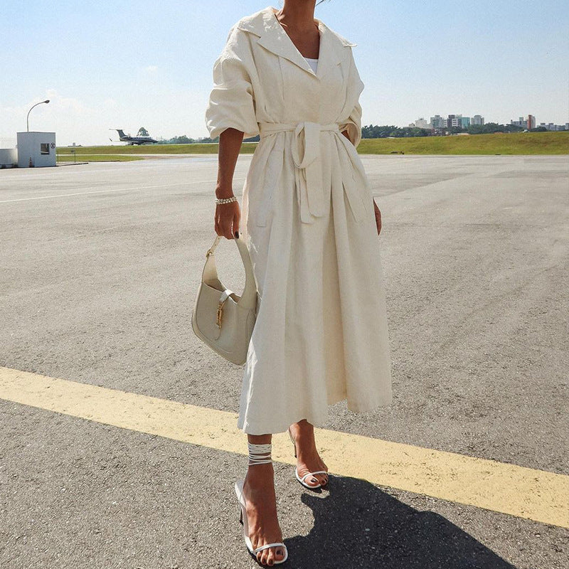 Solid Color Long Sleeve Trench Coat