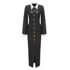 White Collar Black Long Sleeve Mesh Maxi Dress Open Button Cardigan Dress Catwalk