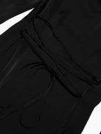 Black Cowl Neck Bell Sleeve Tie Waist Bodycon Maxi Dress