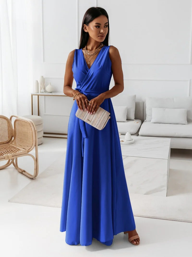 Anita Chic Women's Solid V Neck Long Dress Statement Occasion Edit