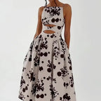 Karen Elevated Women's a Line Dress with Cut Outs and Floral Print Evening Wear Edit