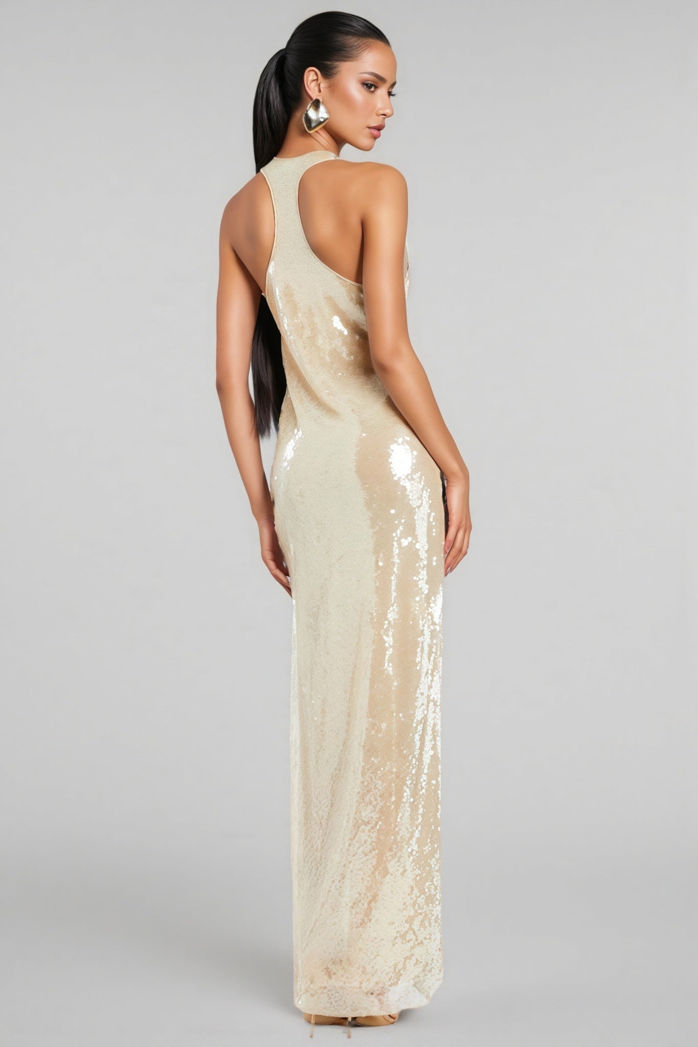 Jorvika Sleeveless U Neck Sequin Maxi Dress