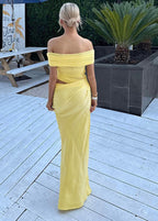Off Shoulder Ruched Column Maxi Gown