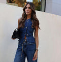 Sleeveless Vest Wide Leg Denim Two Piece Sets